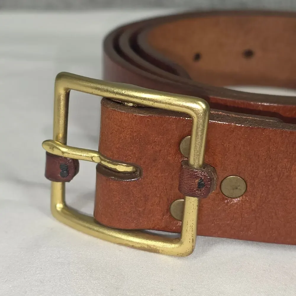 DE PALMA “MONA” GENUINE BROWN LEATHER BELT – BRASS BUCKLE – 44